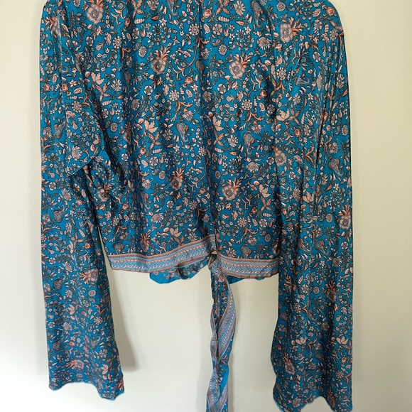NWT Floral Teal Kimono Silk Blouse - Picture 5 of 5